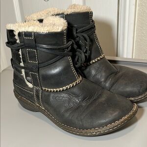 UGG Black Leather Boots with Stitch Detail